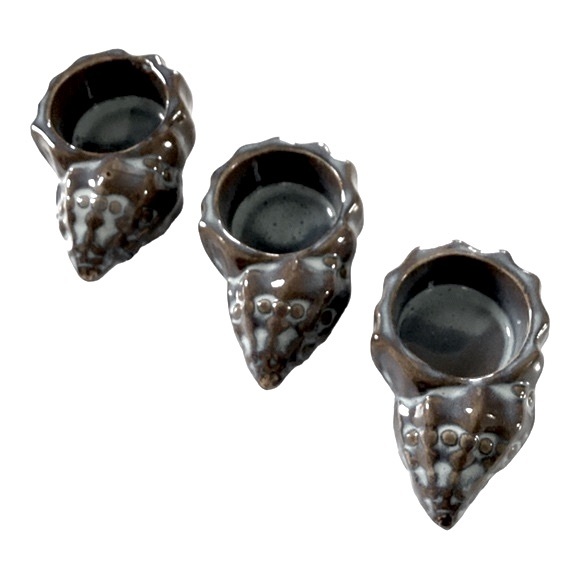 Glazed Ceramic Conch Seashell Tea Light Candle Holder Trio Tan And Dusty Blue - Picture 5 of 11